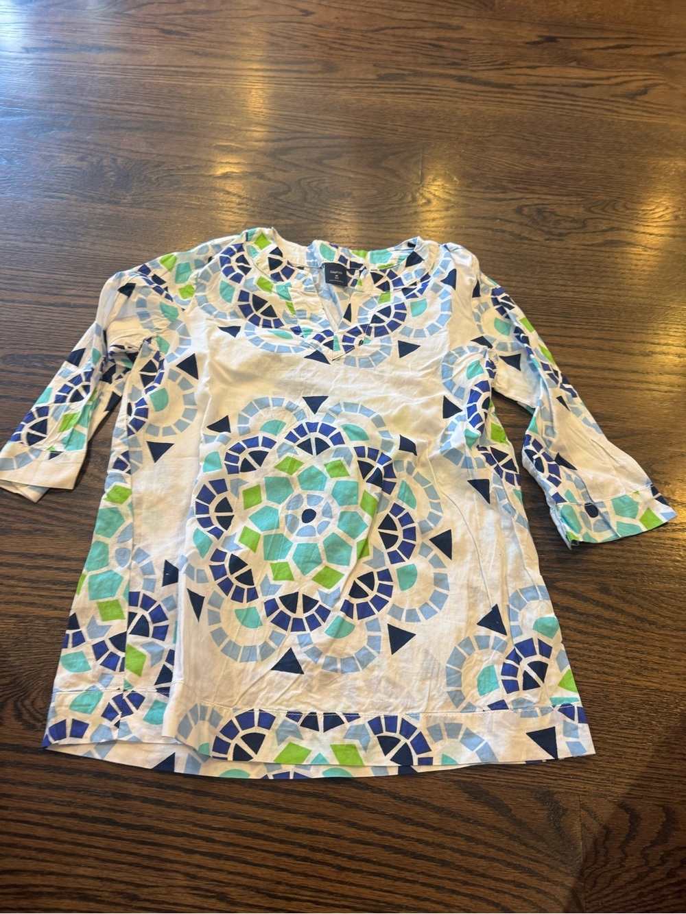 GAP White Tunic Coverup with Blue and Green Mosaic
